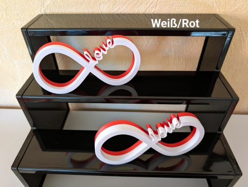 Dekorative Infinity-Symbole in Weiß und Rot mit dem Wort "love".
