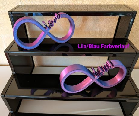 Zwei unendliche Symbole in Lila und Blau.