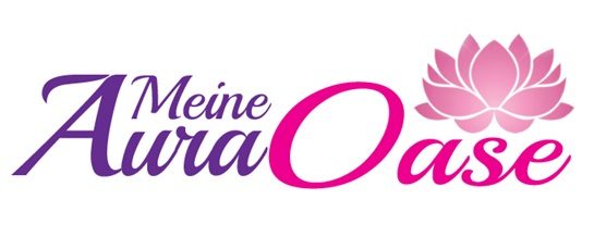 Logo von "Meine AuraOase" mit stilisierten Schriftzug und Lotusblütenmotiv.